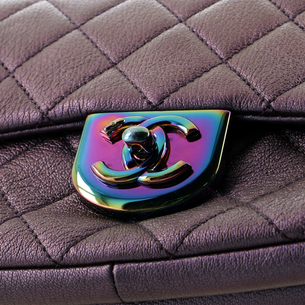 Double Carry Chain Waist Bag Quilted Iridescent Goatskin Small - Deep Luxury