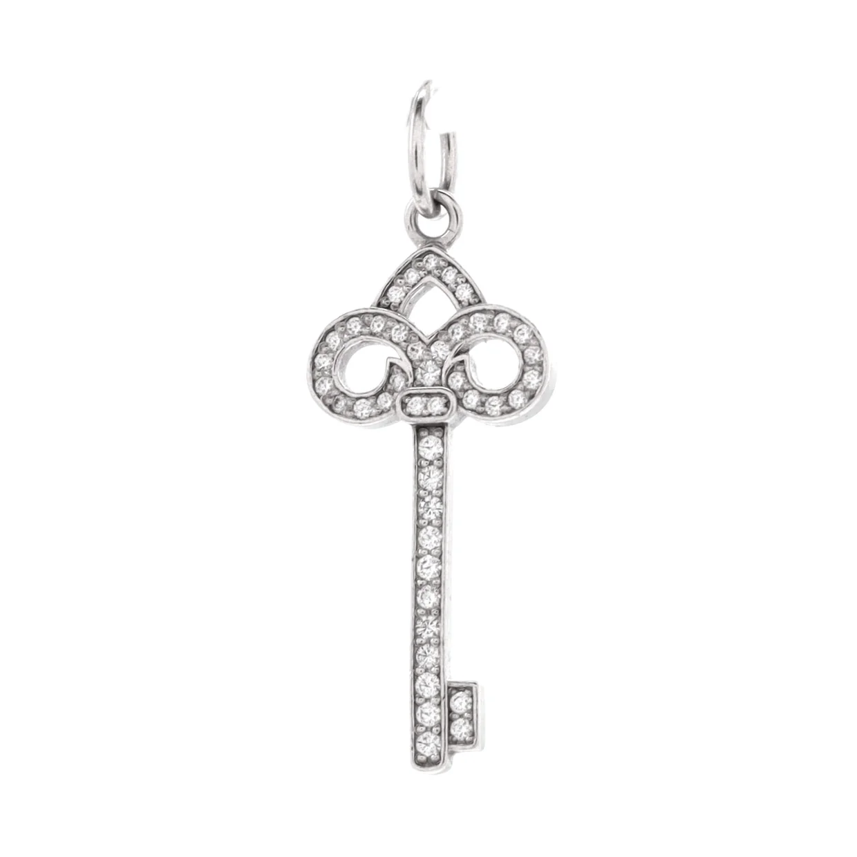 Fleur De Lis Key Pendant Pendant u0026 Charms 18K White Gold and Diamonds Mini - Deep Luxury
