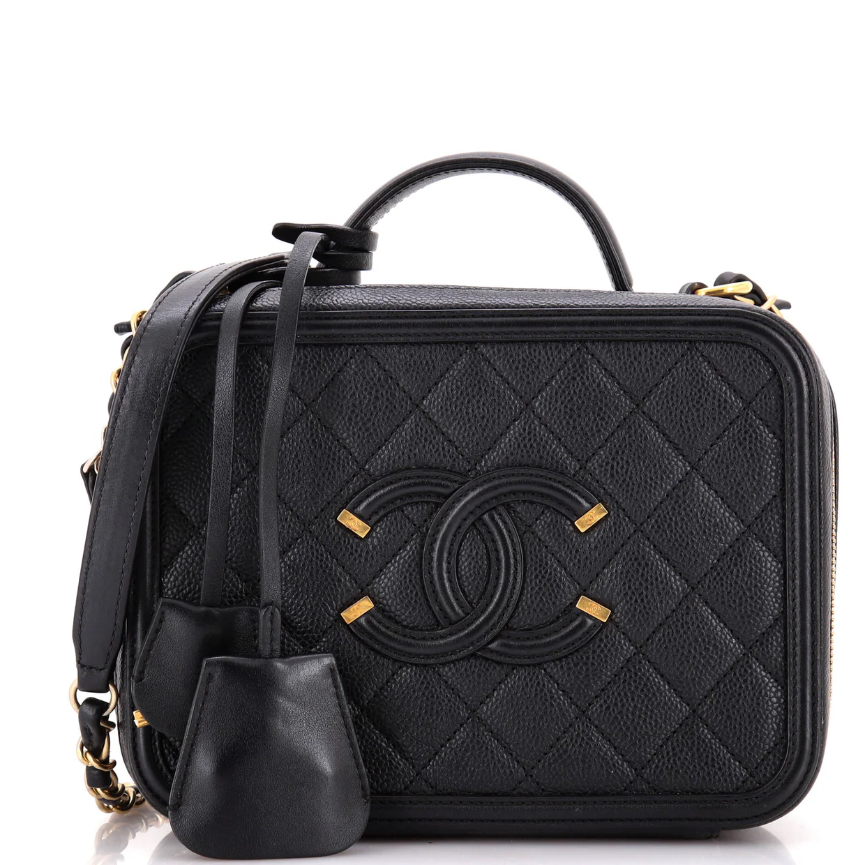 Filigree Vanity Case Quilted Caviar Medium - Deep Luxury