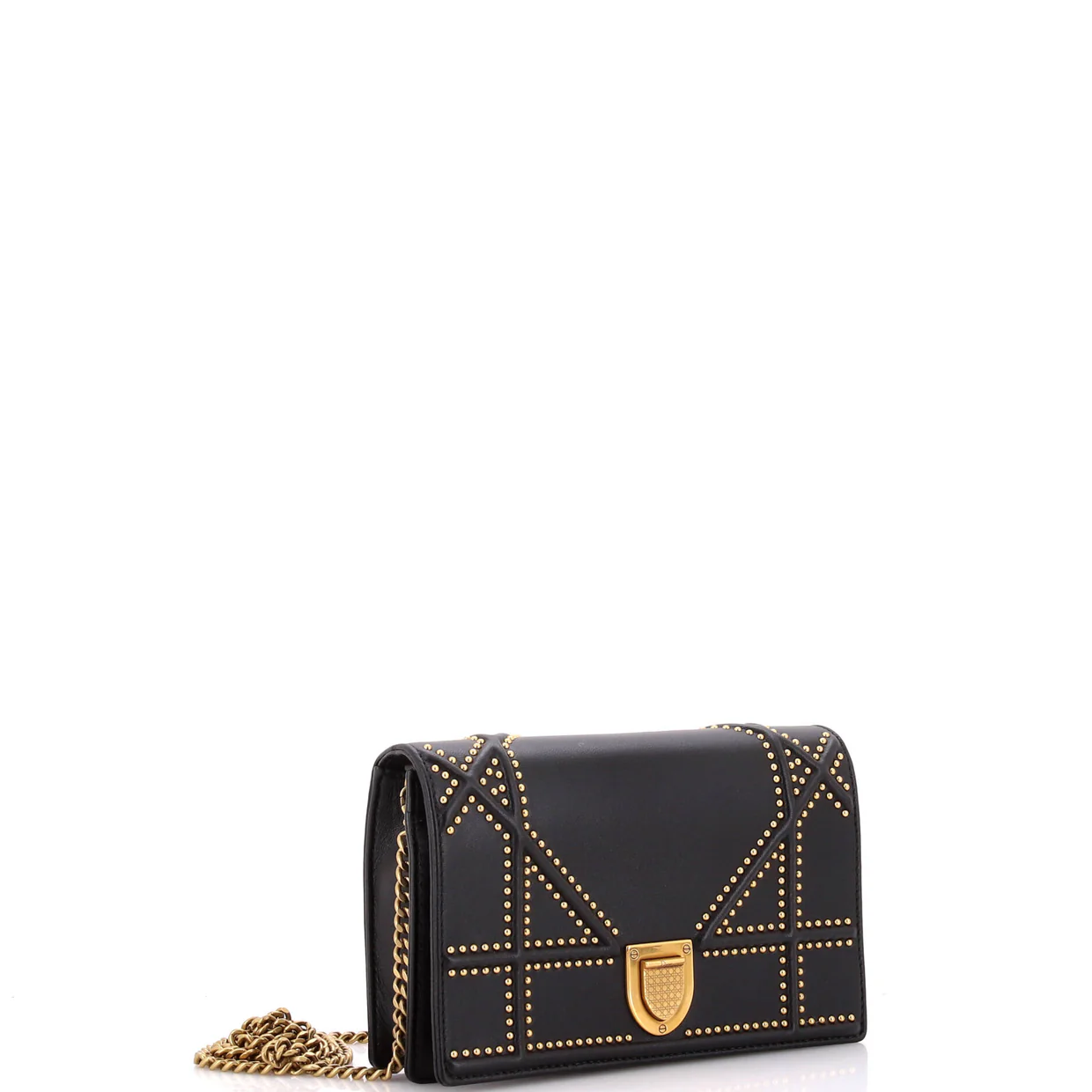 Diorama Wallet on Chain Studded Leather - Deep Luxury