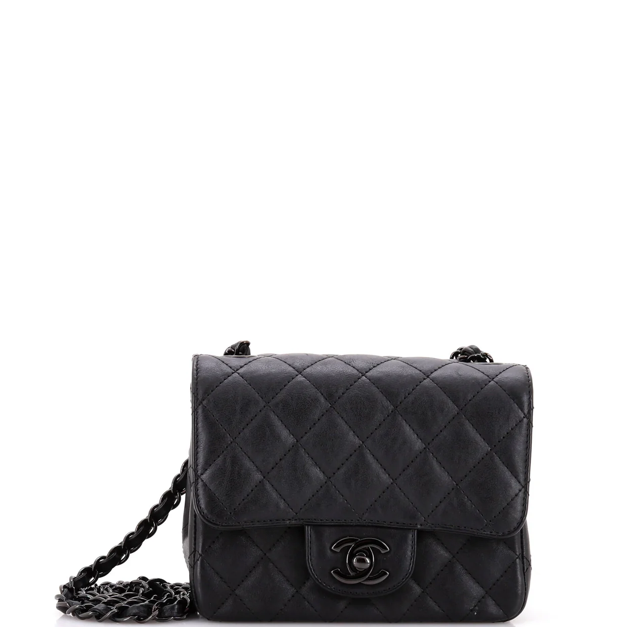 So Black Square Classic Single Flap Bag Quilted Crumpled Calfskin Mini - Deep Luxury