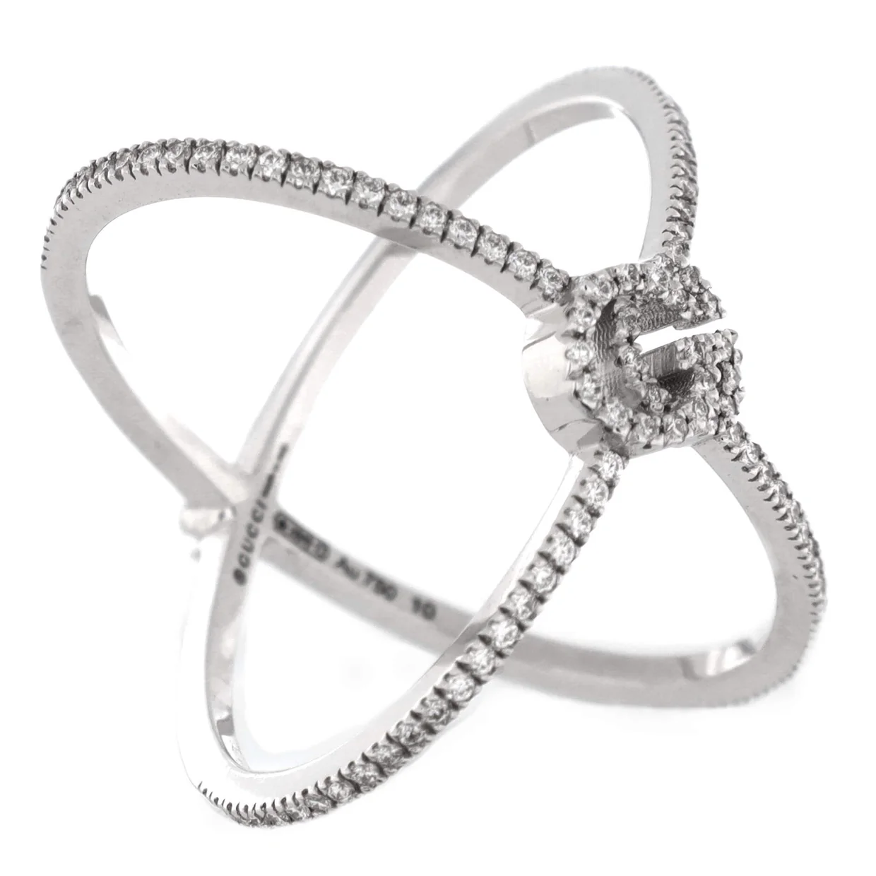GG Running Cross Ring 18K White Gold and Pave Diamonds - Deep Luxury