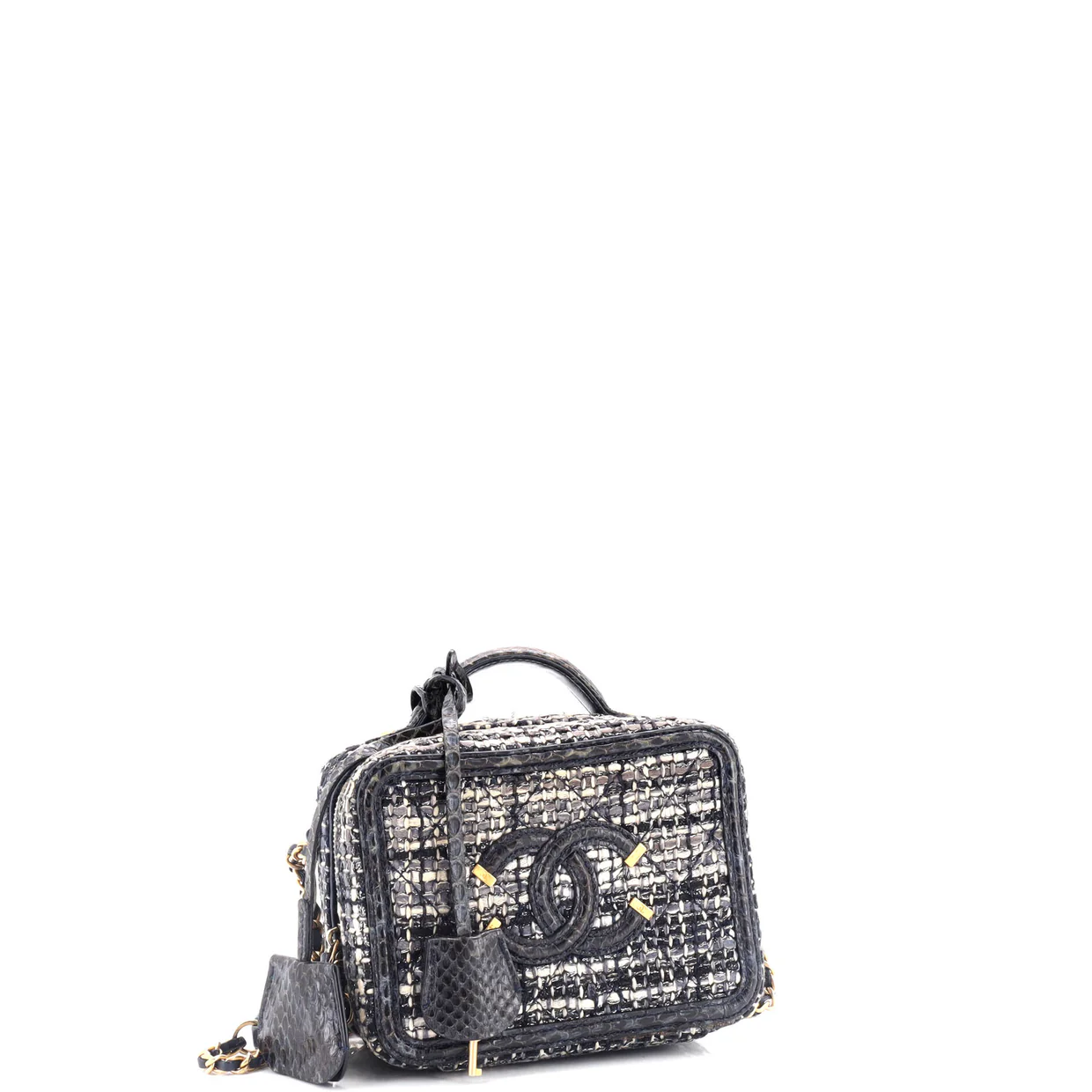 Filigree Vanity Case Quilted Tweed with Snakeskin Small - Deep Luxury