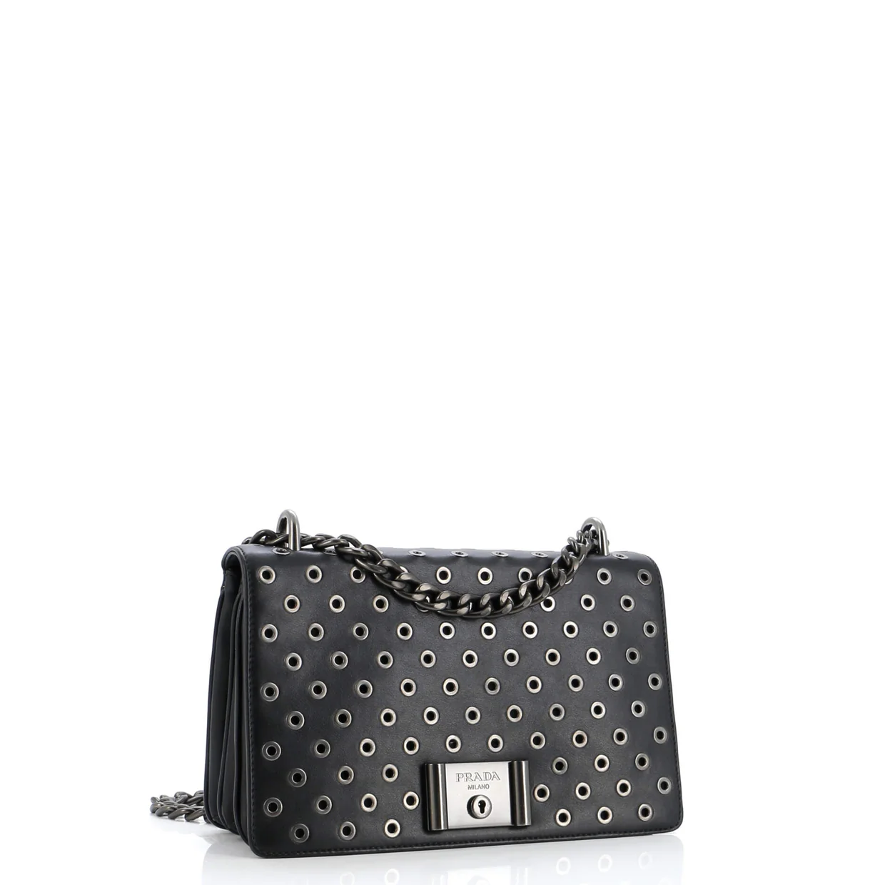 Grommet Lock Flap Chain Shoulder Bag Leather Small - Deep Luxury