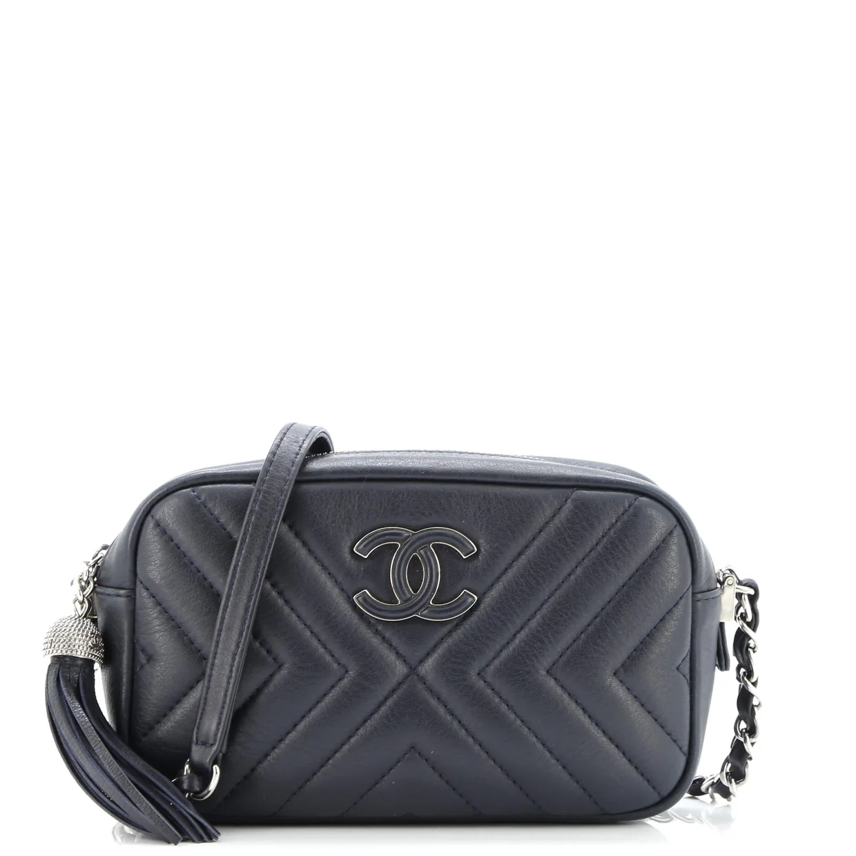 CC Tassel Camera Bag Diagonal Chevron Calfskin Mini - Deep Luxury