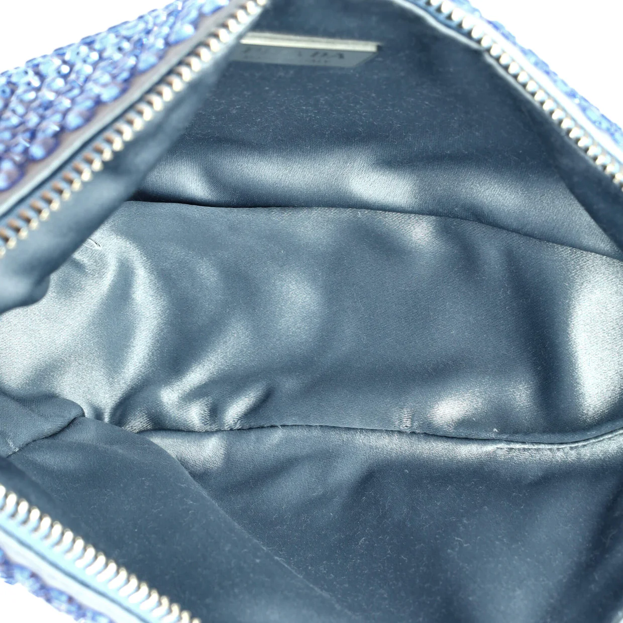 Triangle Top Handle Pouch Bag Crystal Embellished Satin Mini - Deep Luxury