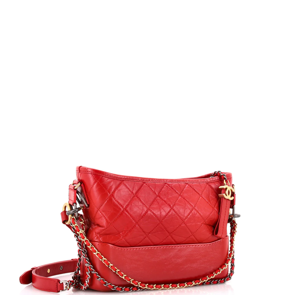 Gabrielle Hobo with Logo Handle Quilted Aged Calfskin Medium - Deep Luxury