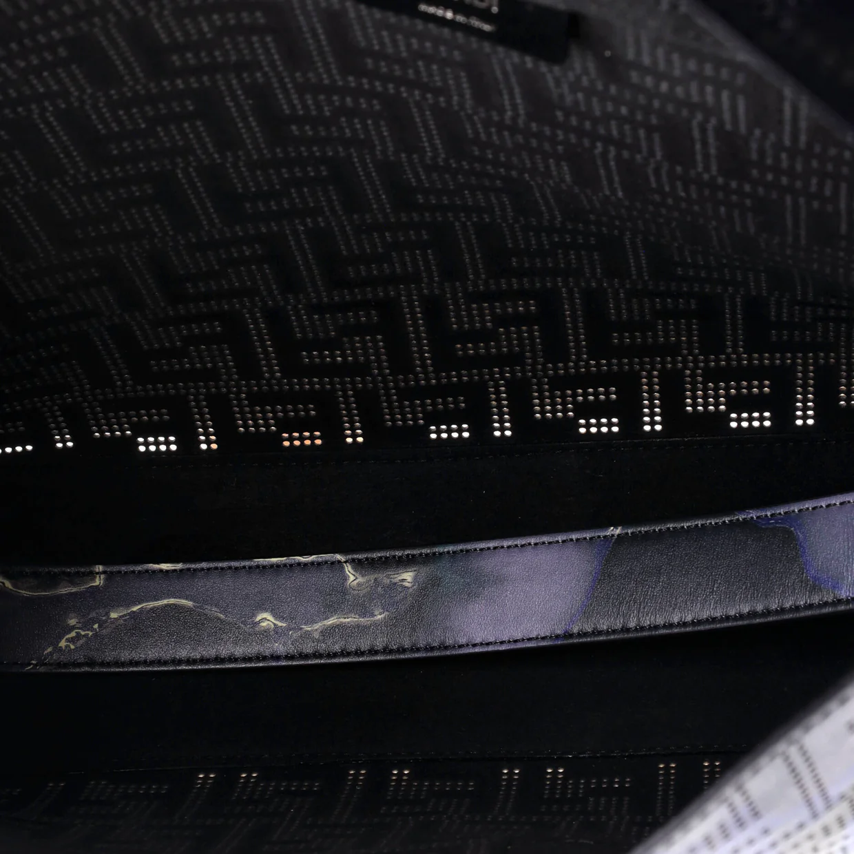Baguette Messenger Bag Perforated Zucca Printed Leather Large - Deep Luxury