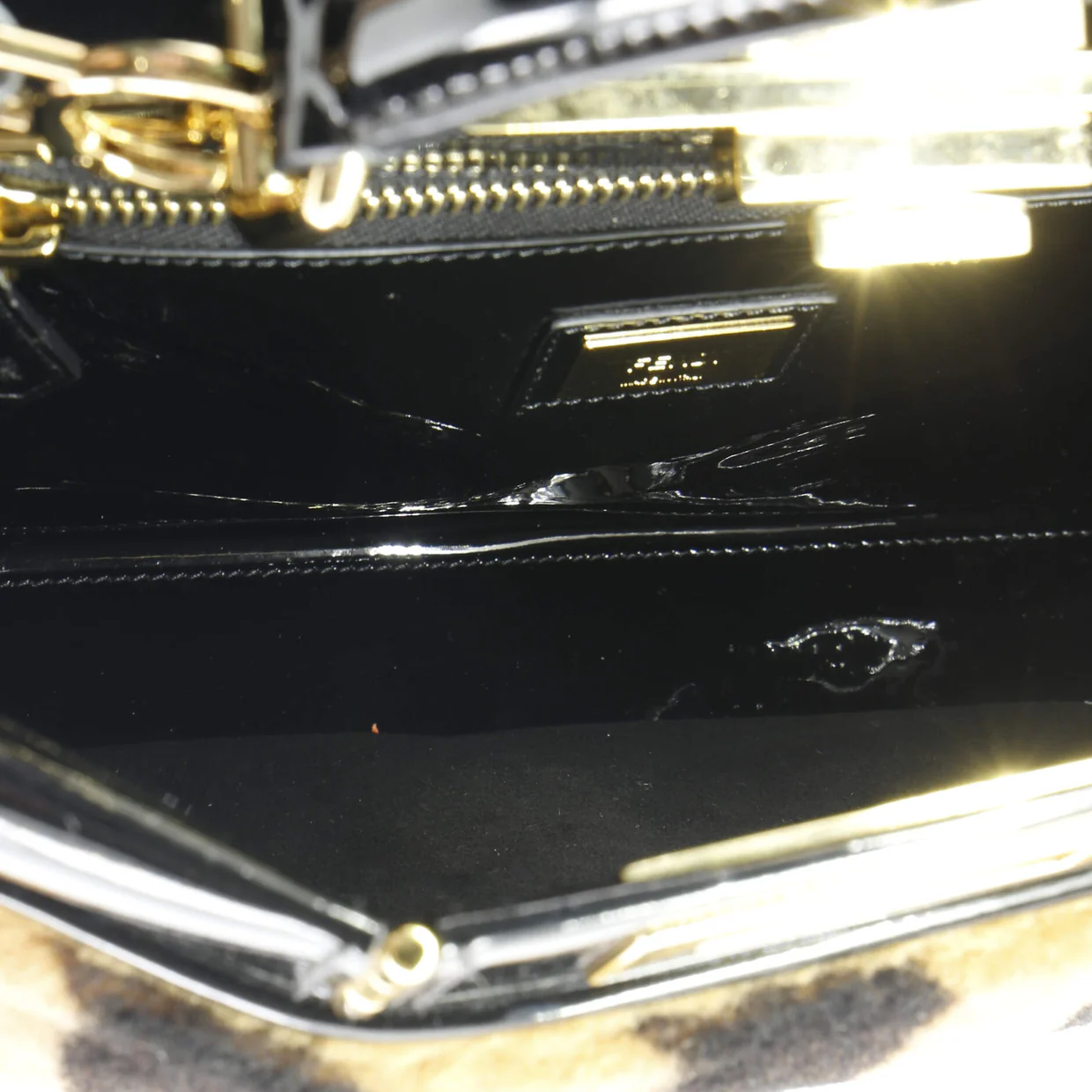 Peekaboo Bag Striped Shearling with Patent Medium - Deep Luxury