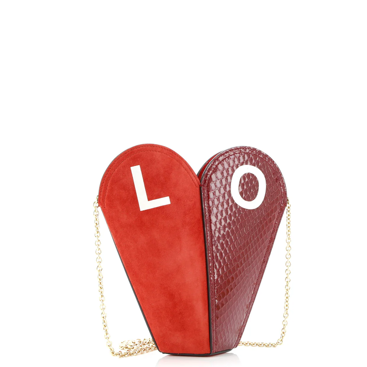 Valentine's Day Chain Heart Bag Leather with Suede and Snakeskin Small - Deep Luxury