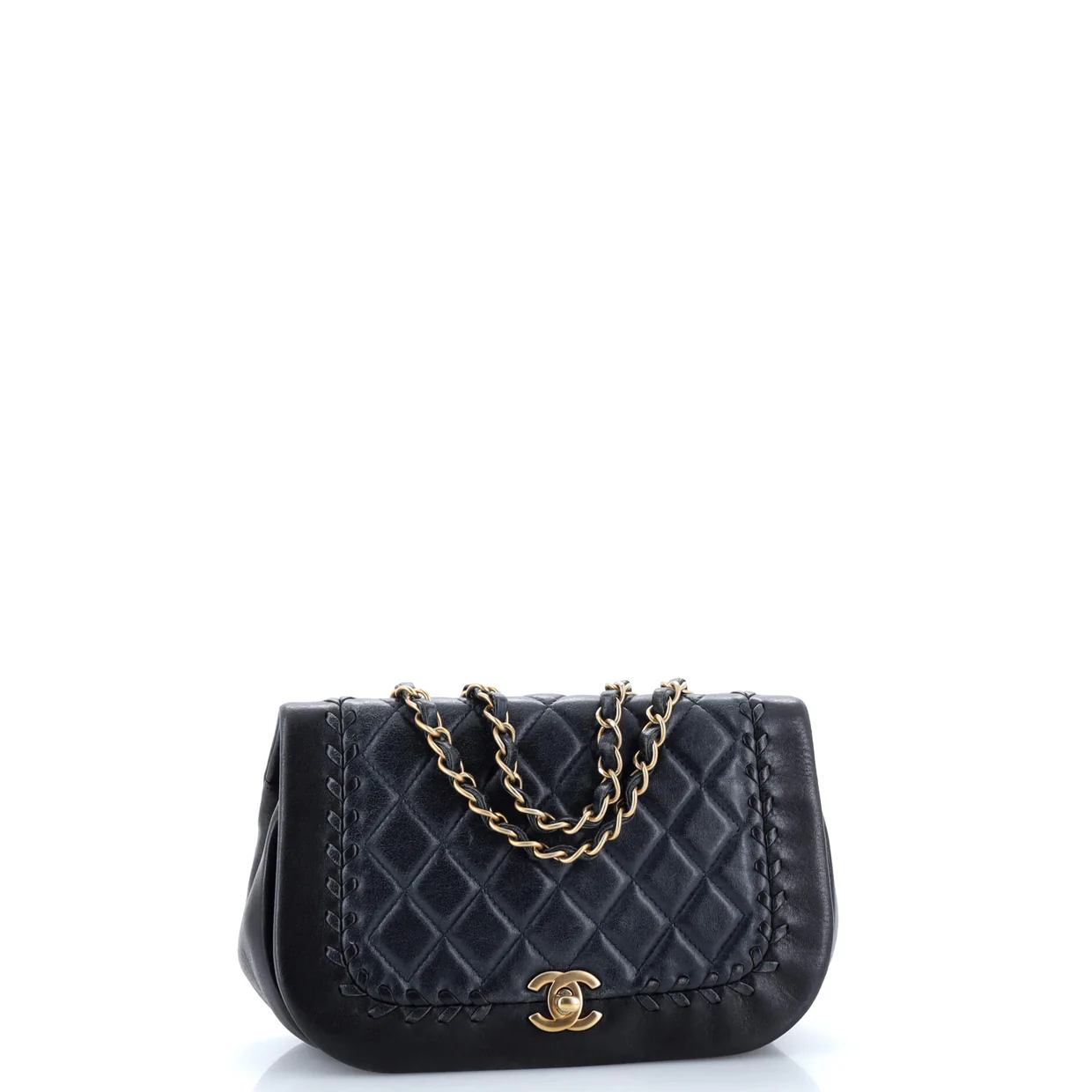 Bicolor Braided Saddle Flap Bag Quilted Lambskin Small - Deep Luxury