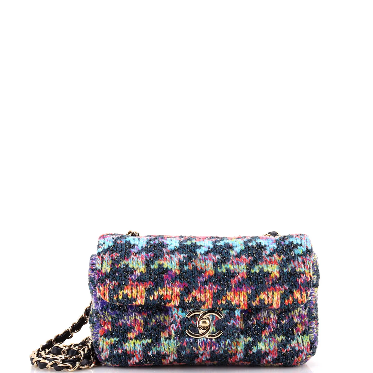 CC Chain Flap Bag Multicolor Knit Fabric Mini - Deep Luxury