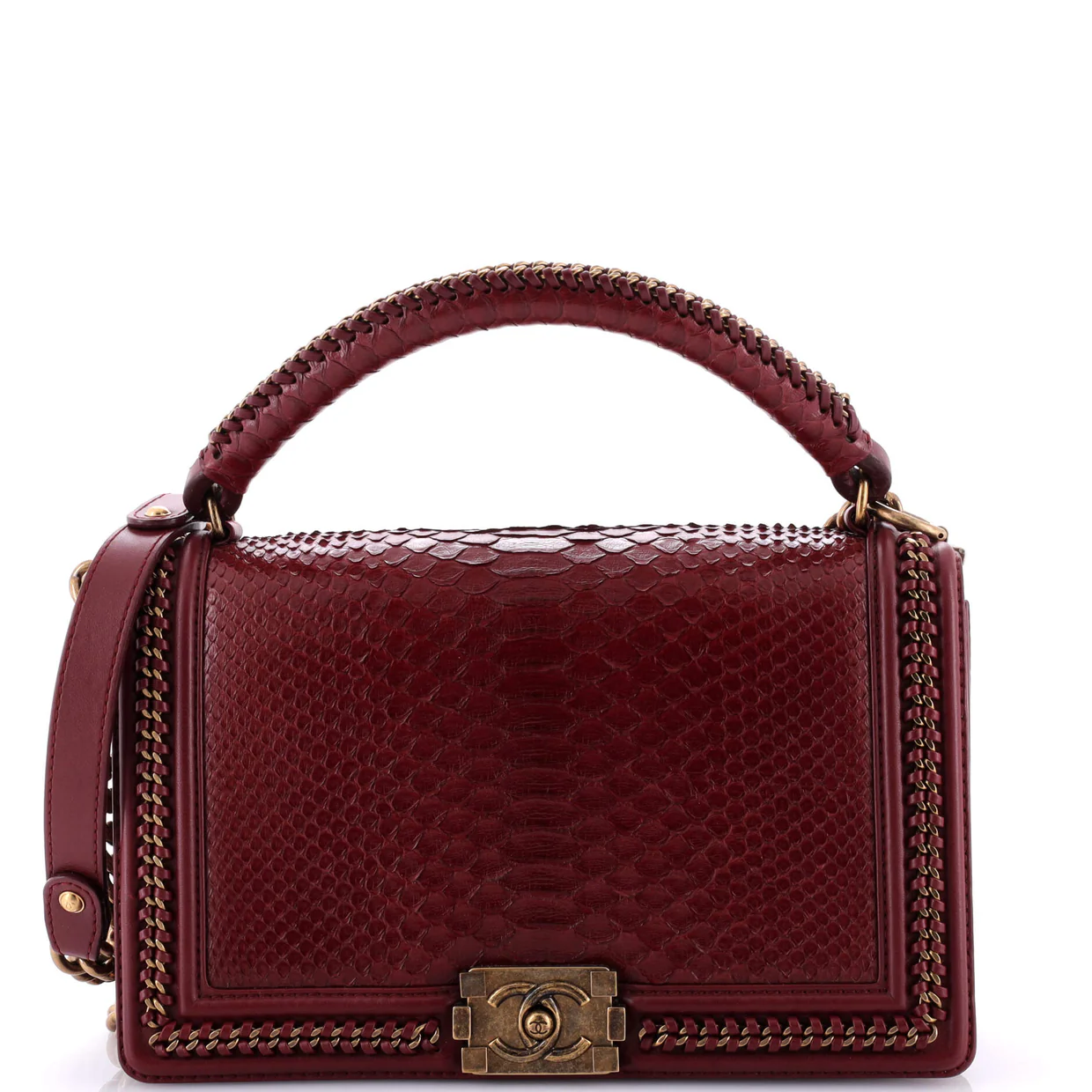 Chain Handle Boy Flap Bag Python New Medium - Deep Luxury