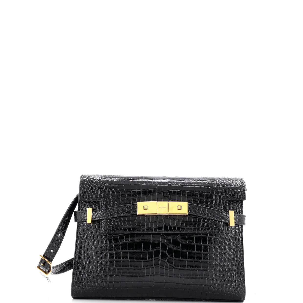 Manhattan Shoulder Bag Crocodile Embossed Leather Small - Deep Luxury
