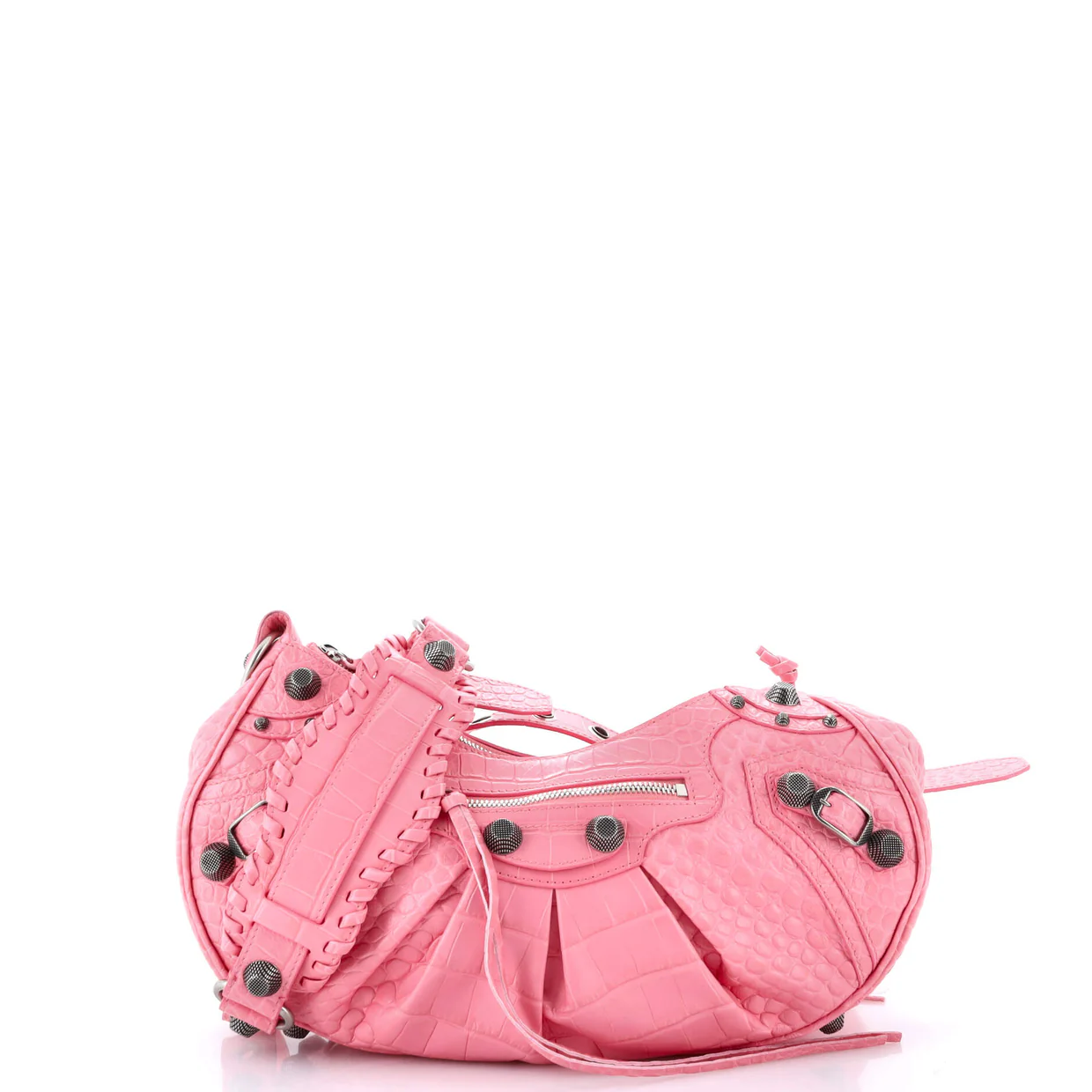 Le Cagole Giant Studs Shoulder Bag Crocodile Embossed Leather Small - Deep Luxury