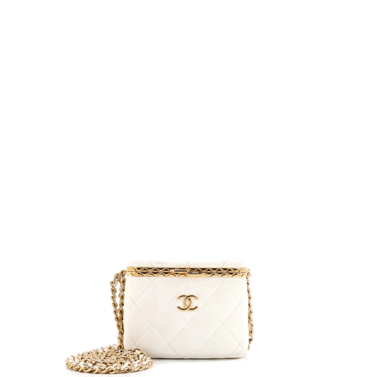 Lock Frame Vanity Case with Chain Quilted Lambskin Small - Deep Luxury