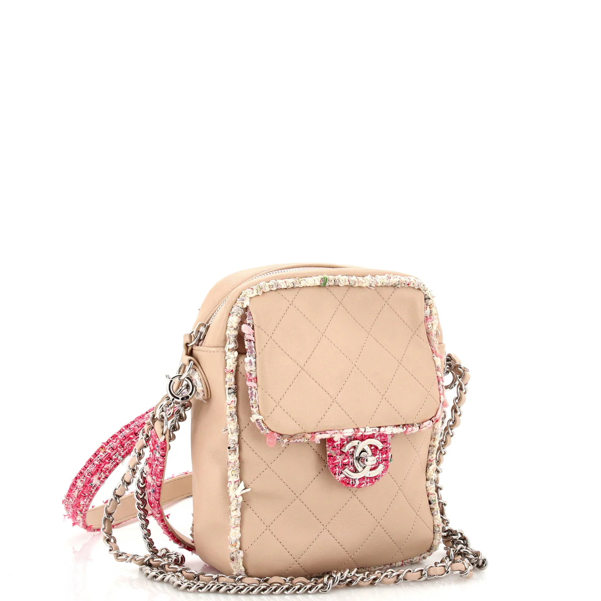 Elegant Trim Single Flap Bag Quilted Lambskin with Tweed Vertical - Deep Luxury