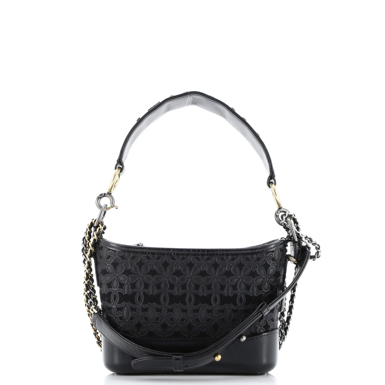Gabrielle Hobo with Logo Handle Laser Cut Calfskin and Wool Felt Small - Deep Luxury