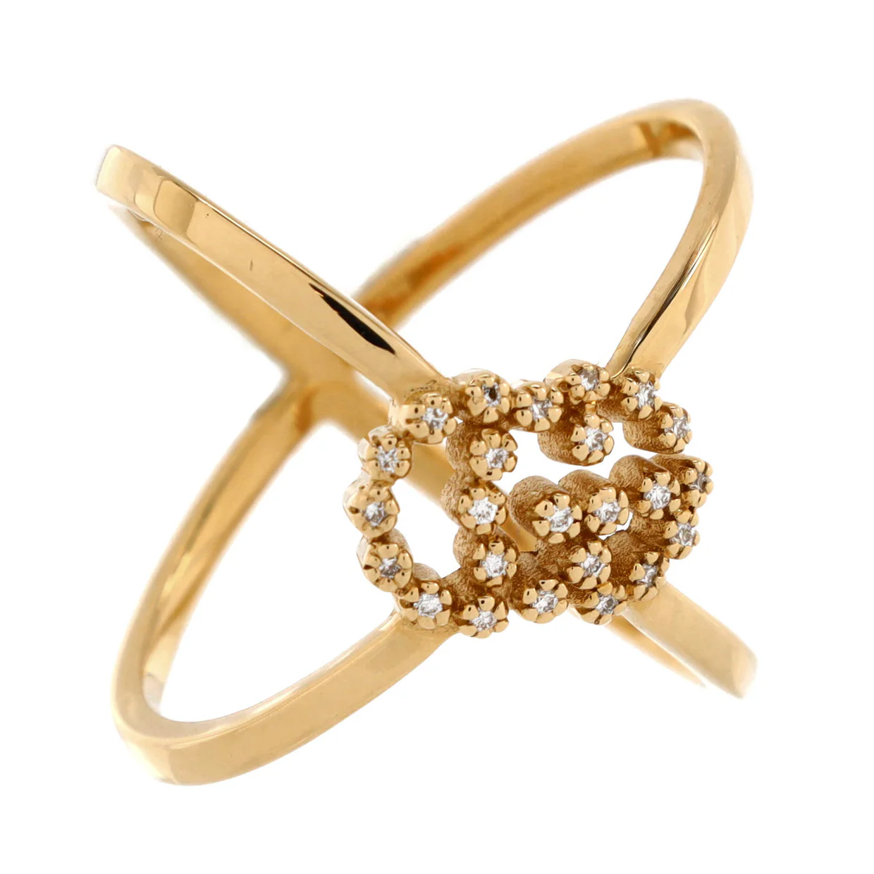 GG Running Cross Ring 18K Yellow Gold with Diamonds - Deep Luxury