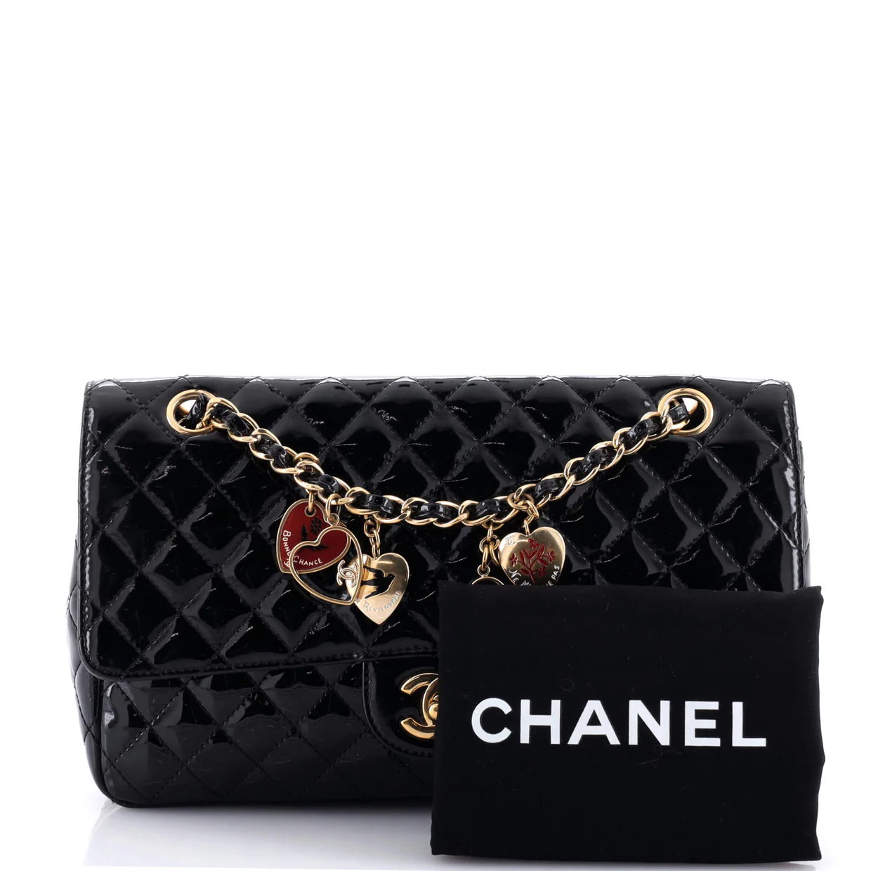 Valentine Hearts Flap Bag Quilted Patent Medium - Deep Luxury