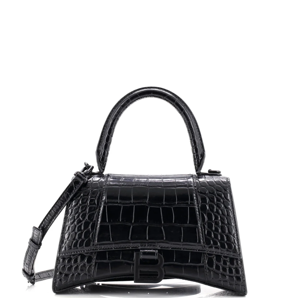 Hourglass Top Handle Bag Crocodile Embossed Leather Small - Deep Luxury