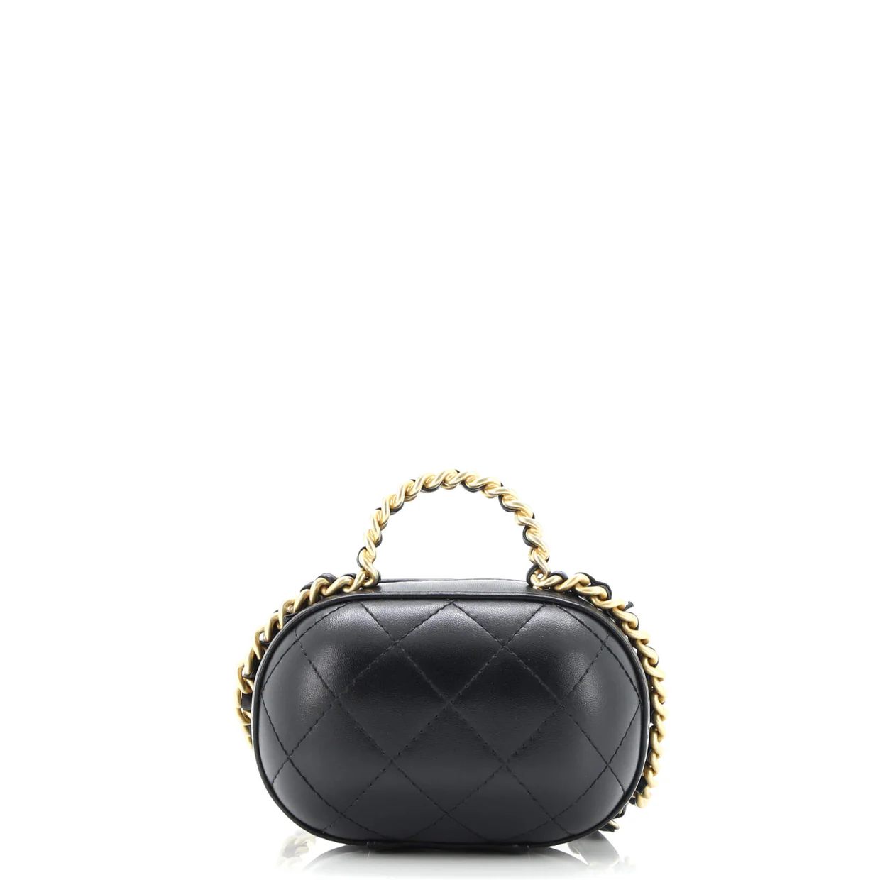 CC Bubble Top Handle Vanity Case with Chain Quilted Lambskin Mini - Deep Luxury