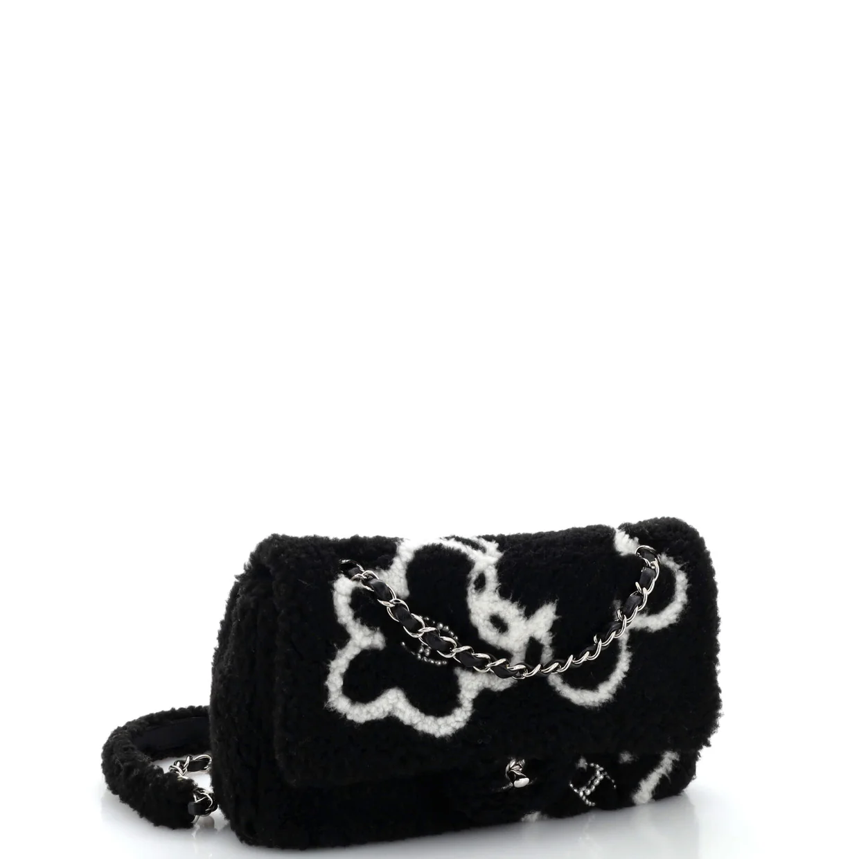 Classic Single Flap Bag Pearl Embellished Shearling Jumbo - Deep Luxury