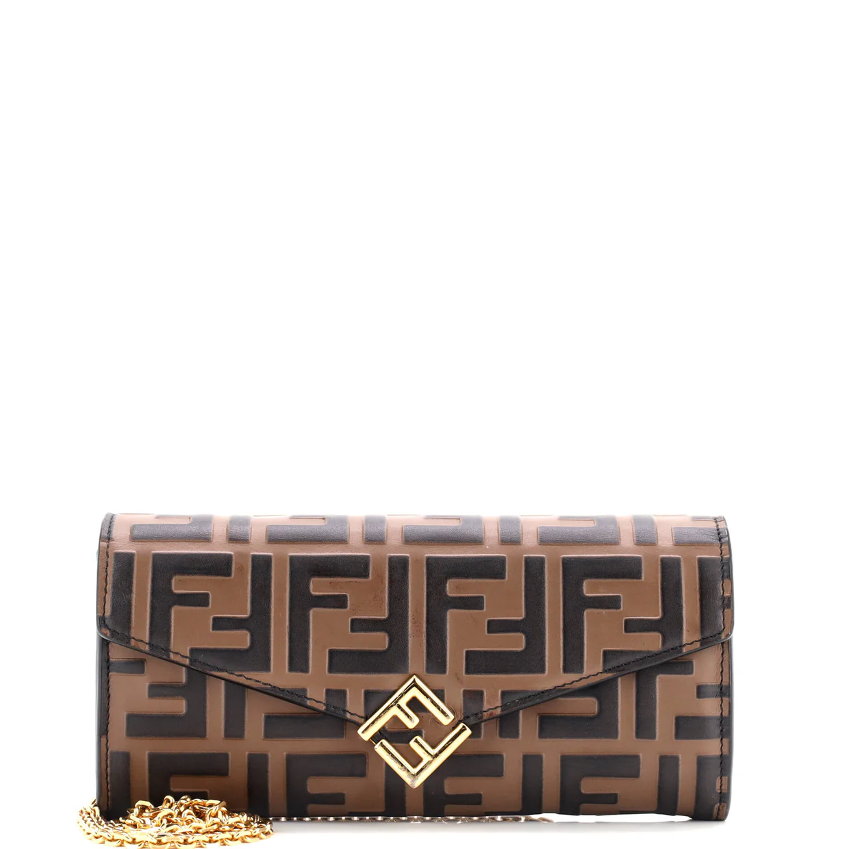 F is Fendi Continental Chain Wallet Zucca Embossed Leather - Deep Luxury