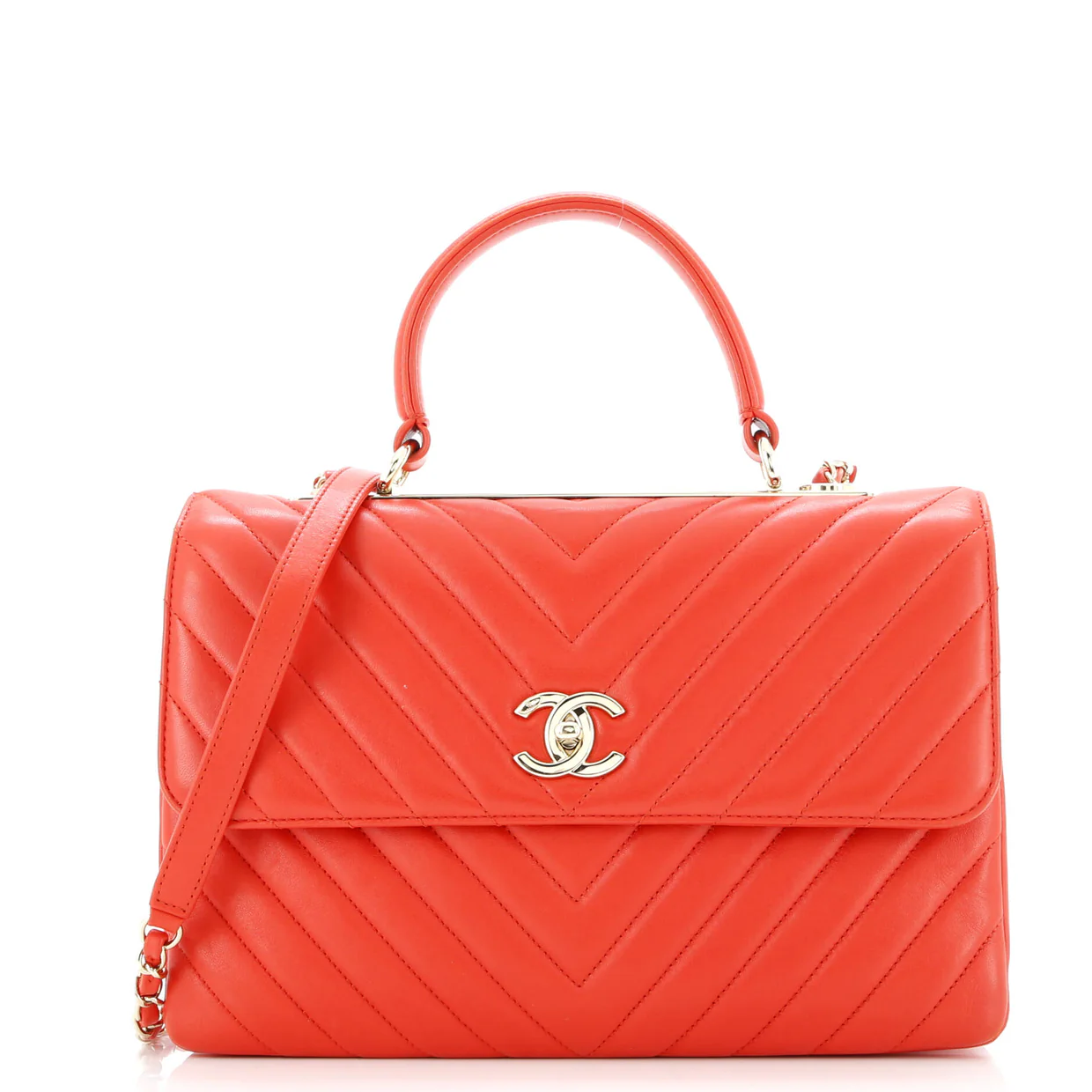 Trendy CC Top Handle Bag Chevron Lambskin Medium - Deep Luxury