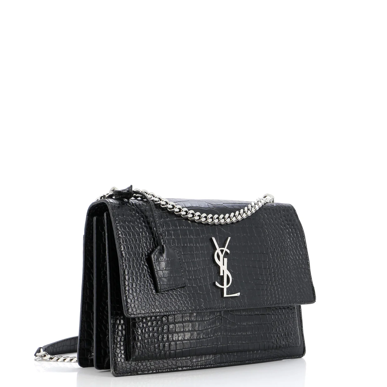 Sunset Crossbody Bag Crocodile Embossed Leather Large - Deep Luxury