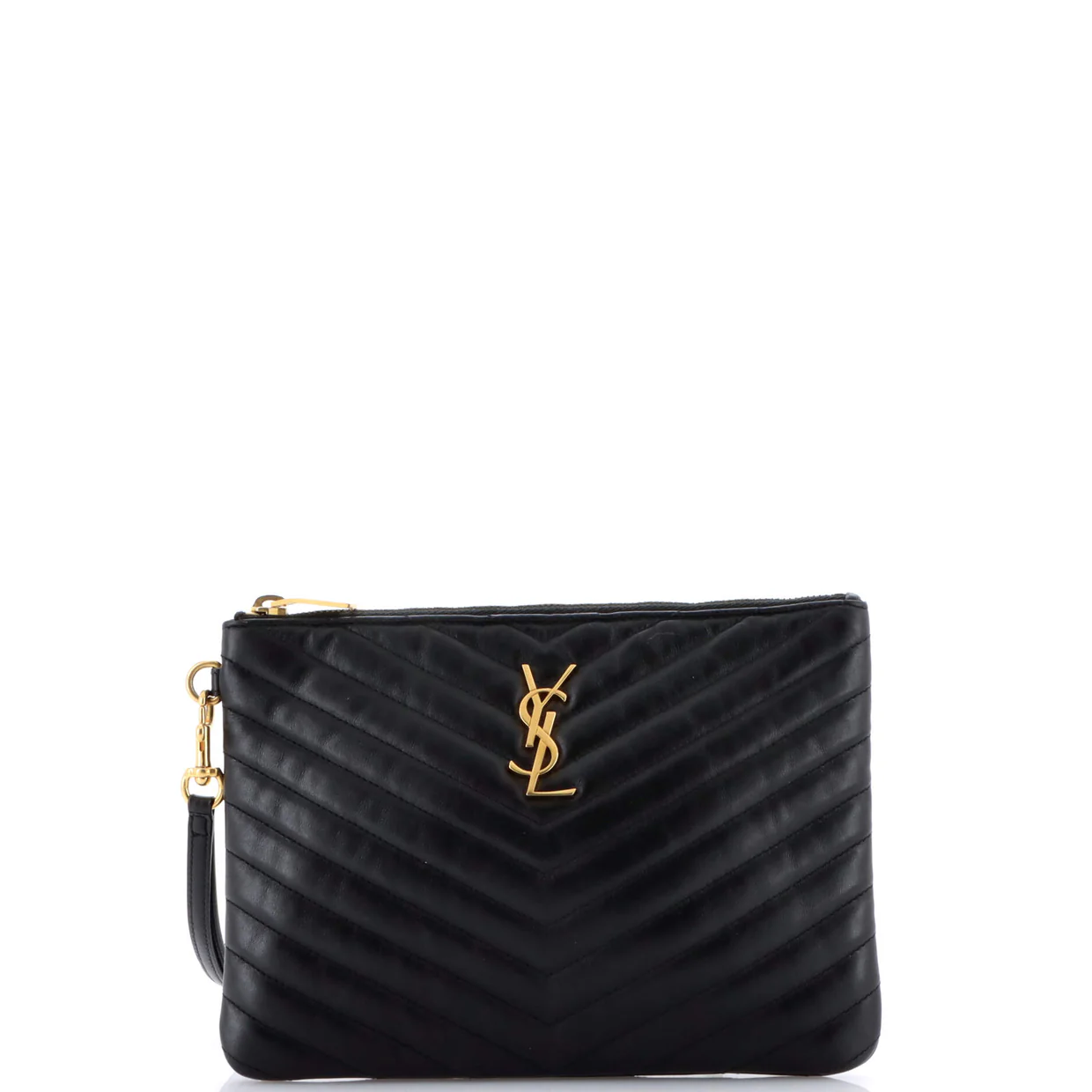 Classic Monogram Wristlet Pouch Matelasse Chevron Leather Small - Deep Luxury