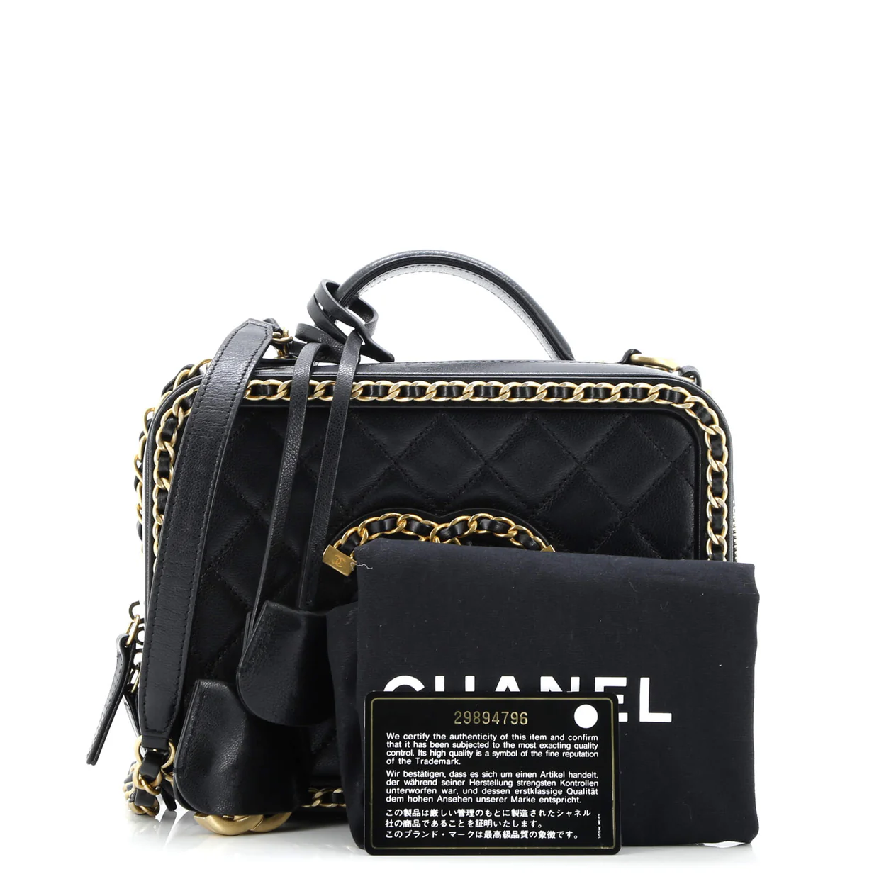 Filigree Vanity Case Quilted Goatskin with Chain Detail Medium - Deep Luxury