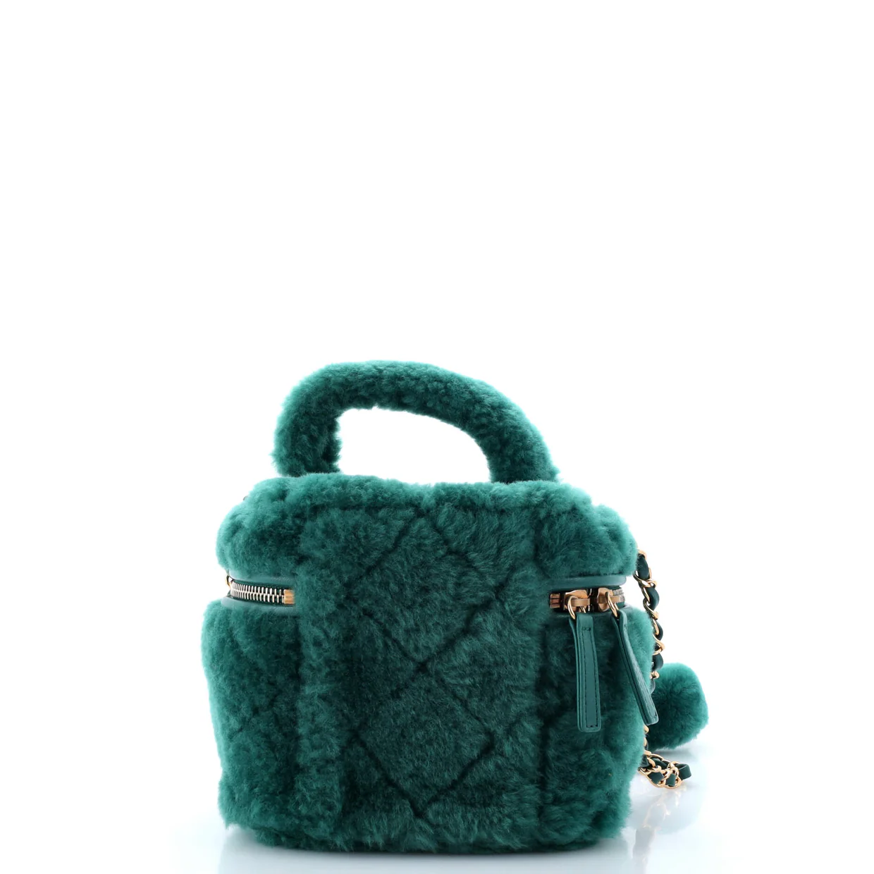 Coconing Top Handle Vanity Case with Chain Quilted Shearling Small - Deep Luxury