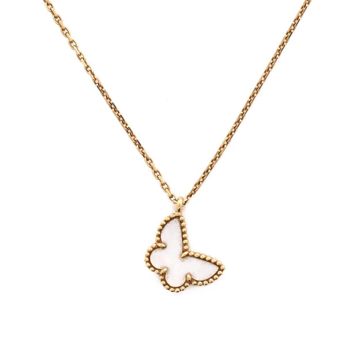 Sweet Alhambra Butterfly Pendant Necklace 18K Yellow Gold and Mother of Pearl - Deep Luxury
