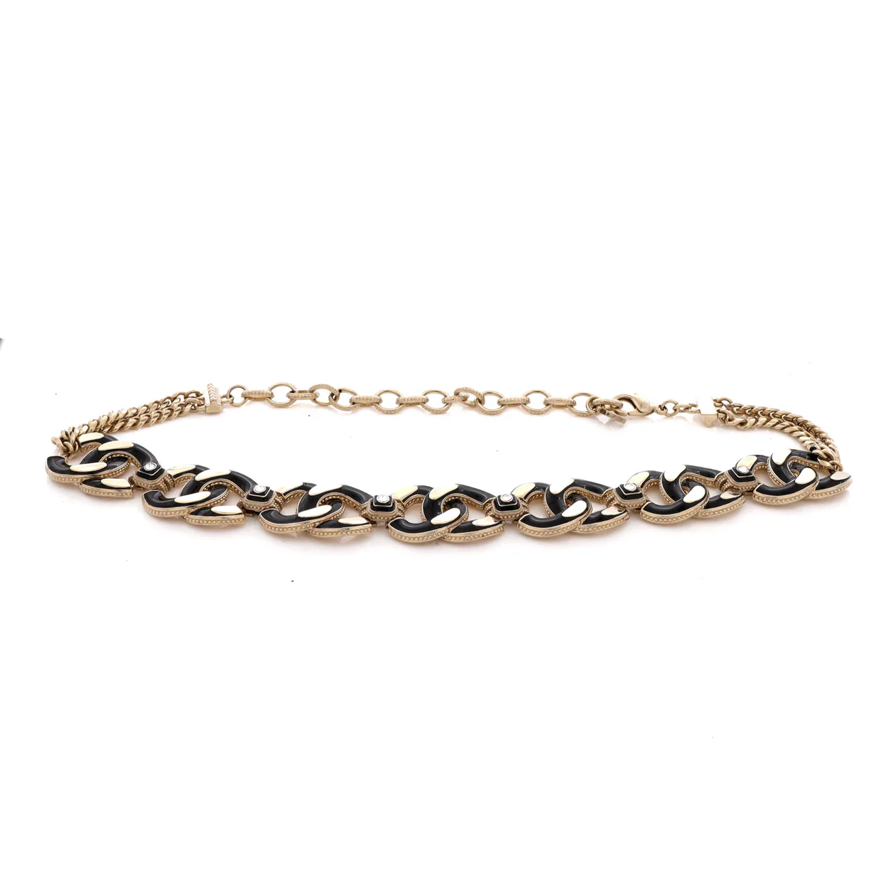 Multiple CC Choker Necklace Metal with Enamel and Crystals - Deep Luxury