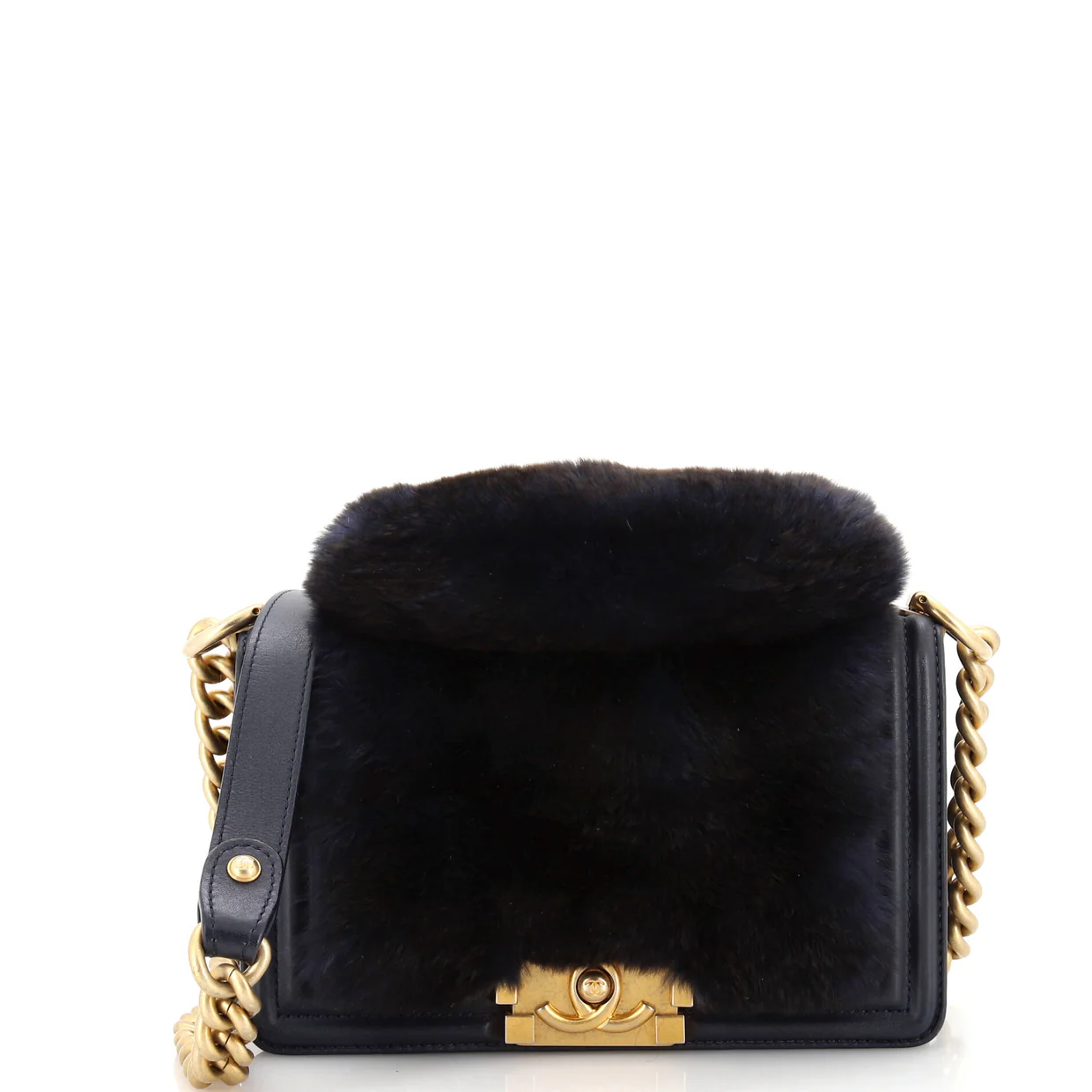 Top Handle Boy Flap Bag Fur Small - Deep Luxury