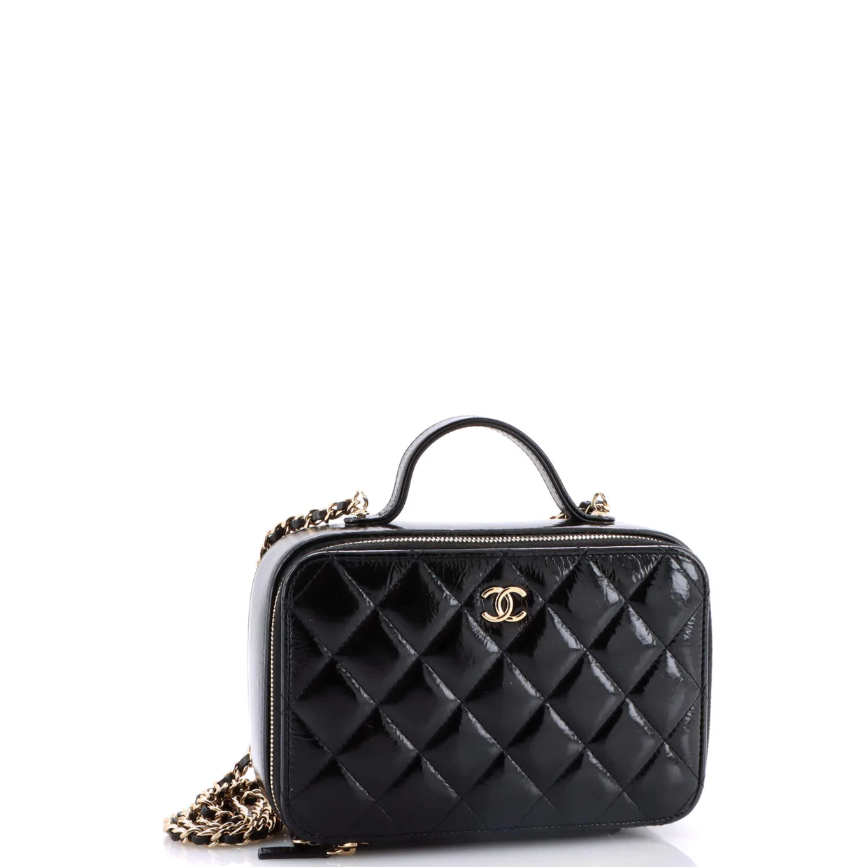 Double Zip CC Vanity Case Quilted Shiny Lambskin Small - Deep Luxury