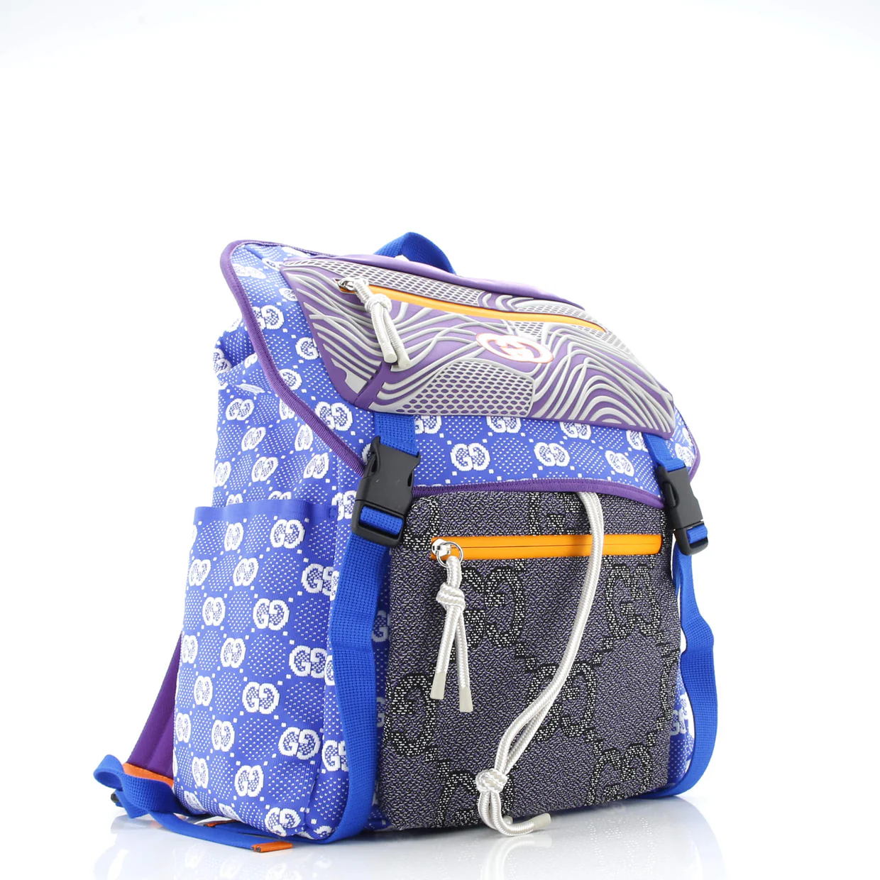 Panelled Double Buckle Backpack GG Jacquard Nylon and Rubber Large - Deep Luxury