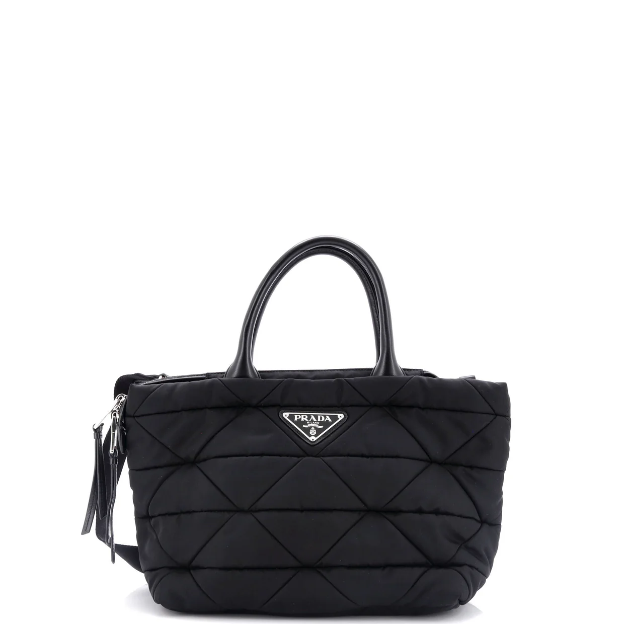 Padded Tote Bag Quilted Re-Nylon with Leather Small - Deep Luxury