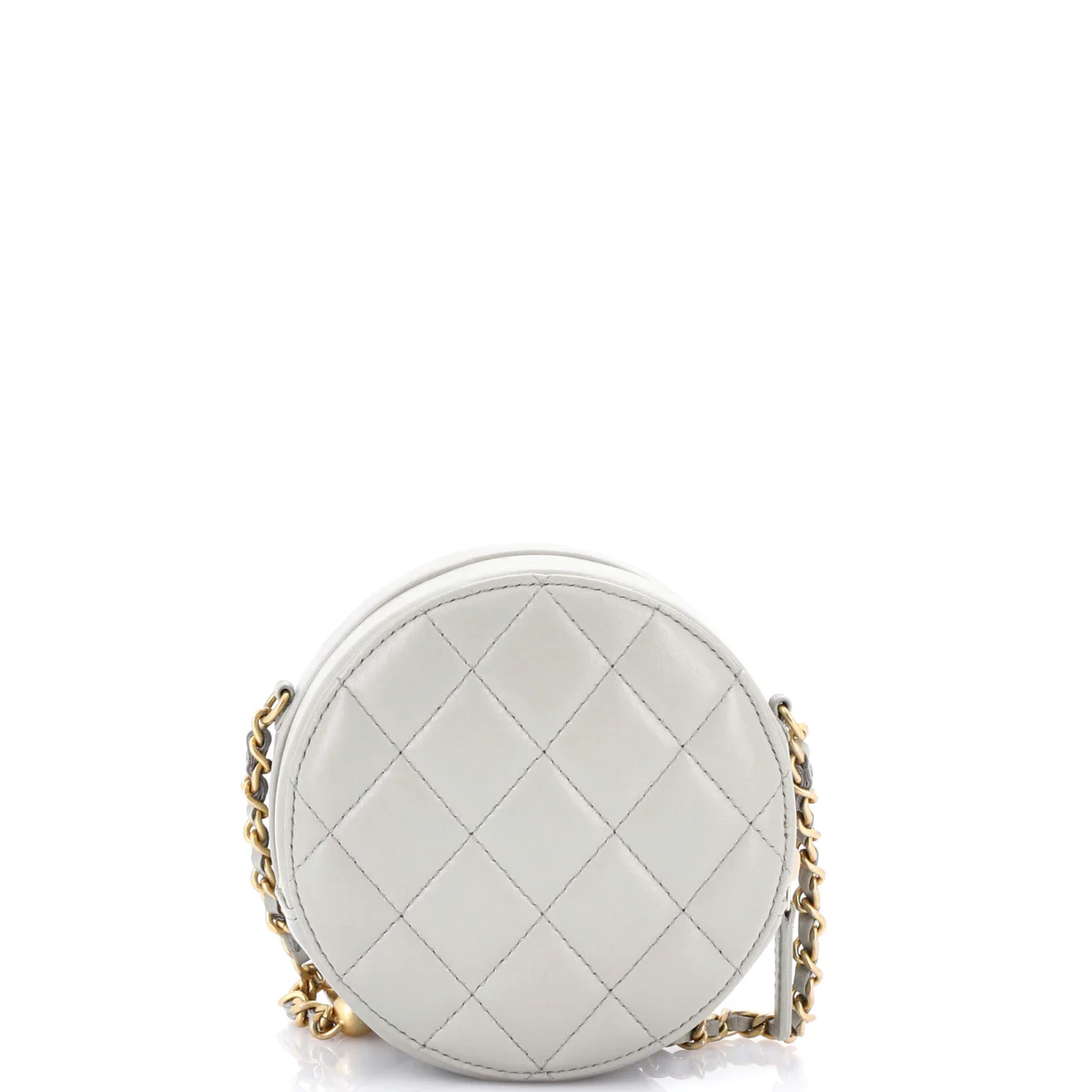 Pearl Crush Round Clutch with Chain Quilted Lambskin - Deep Luxury