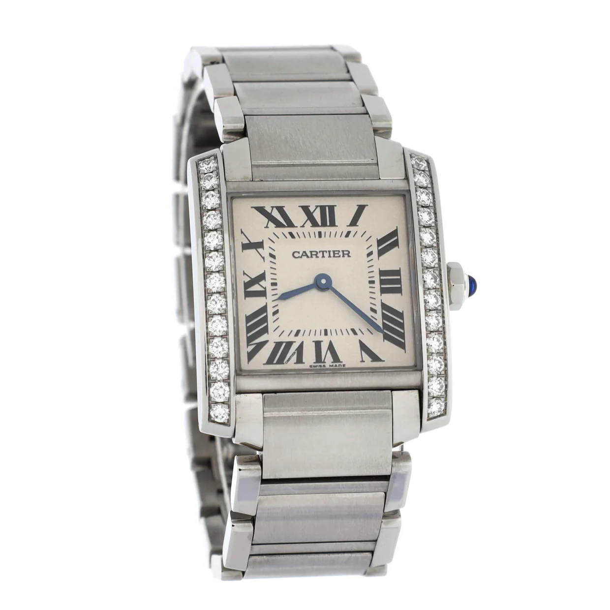 Tank Francaise Quartz Watch Stainless Steel with Diamond Bezel 25 - Deep Luxury