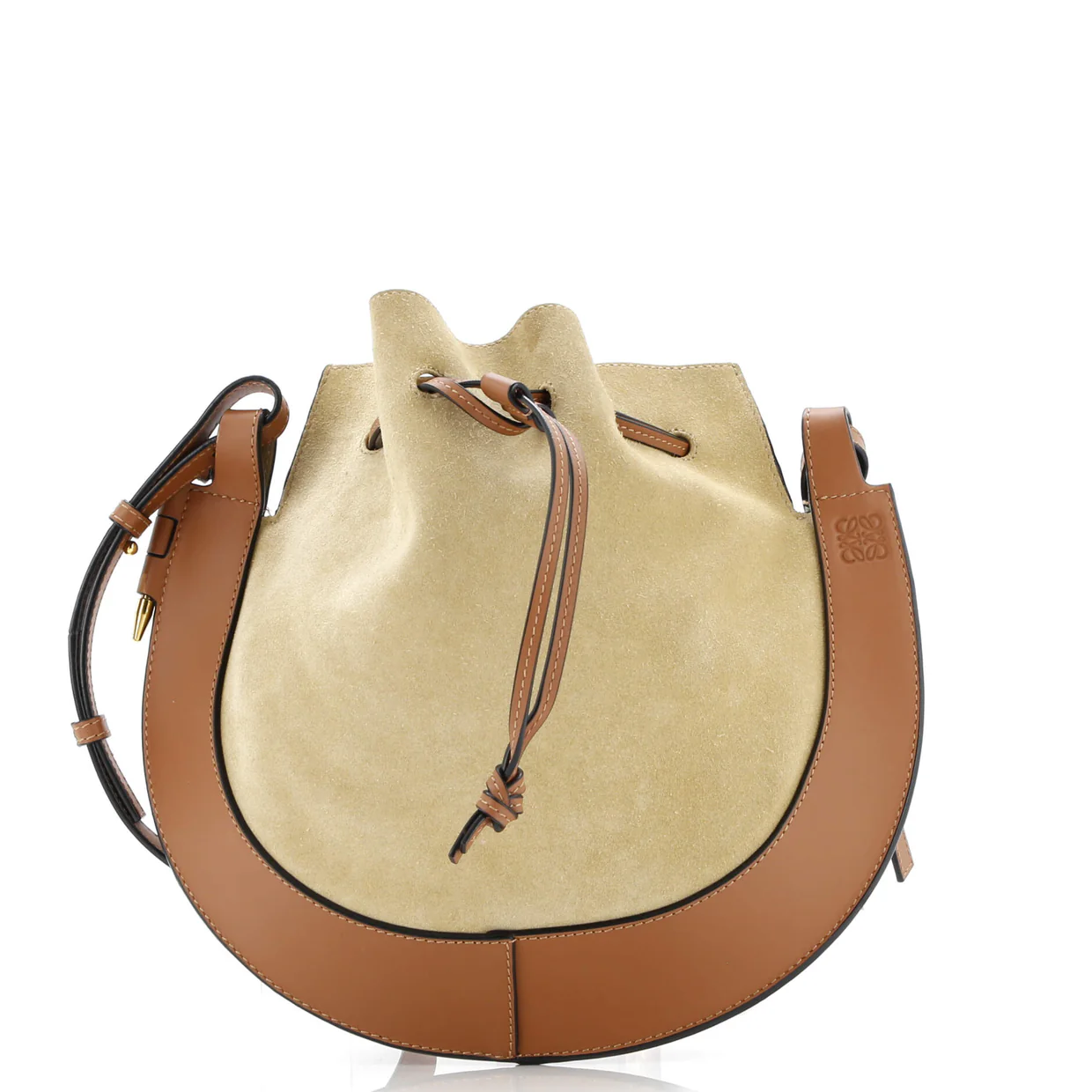 Horseshoe Crossbody Bag Suede with Leather Small - Deep Luxury
