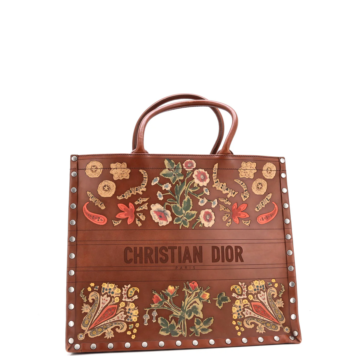 Book Tote Embroidered Studded Leather Large - Deep Luxury