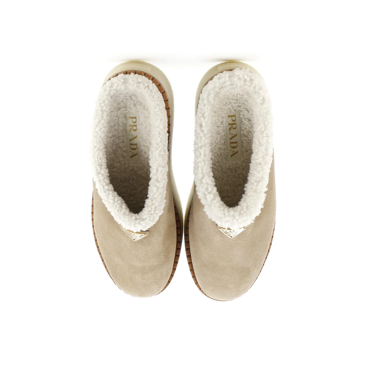 Women's Triangle Logo Platform Mules Suede with Shearling - Deep Luxury