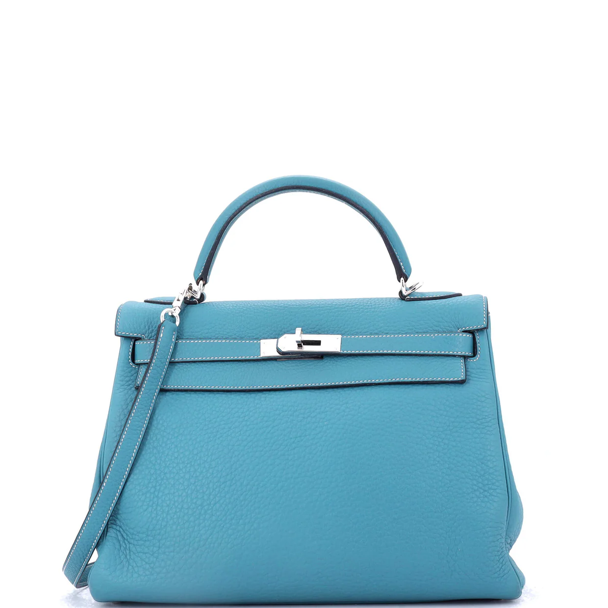 Kelly Handbag Bleu Jean Clemence with Palladium Hardware 32 - Deep Luxury