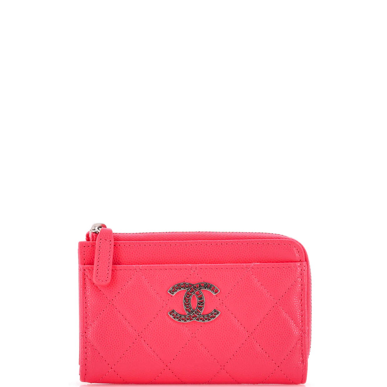 CC Cut Out Coco Chanel Zip Around Card Holder Quilted Caviar - Deep Luxury