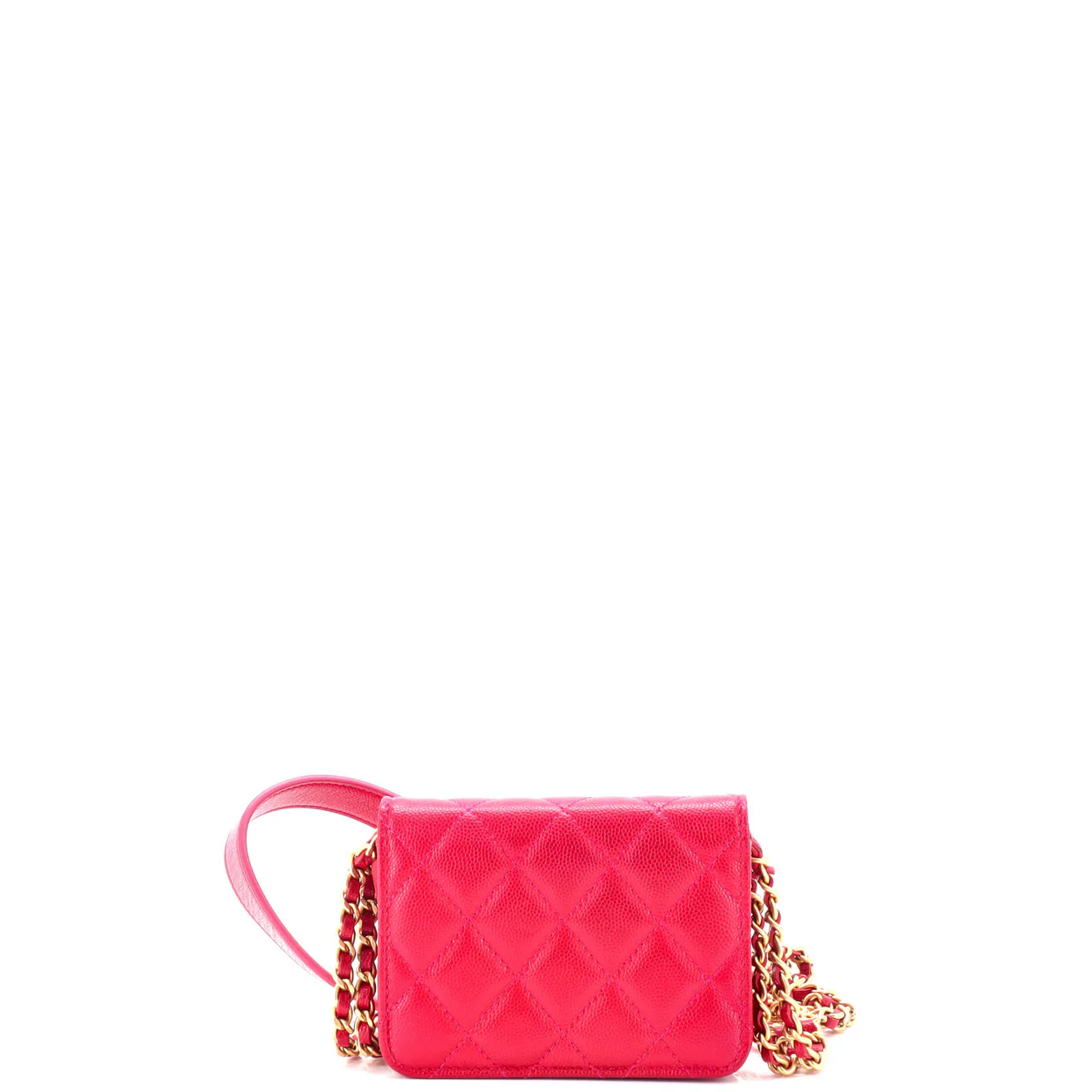 Twist Your Buttons Flap Coin Purse with Chain Quilted Shiny Caviar - Deep Luxury