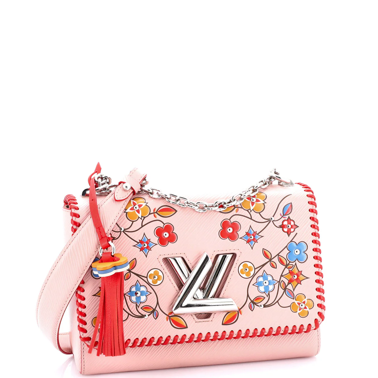 Twist Handbag Limited Edition Flower Embellished Epi Leather with Whipstitch Details MM - Deep Luxury