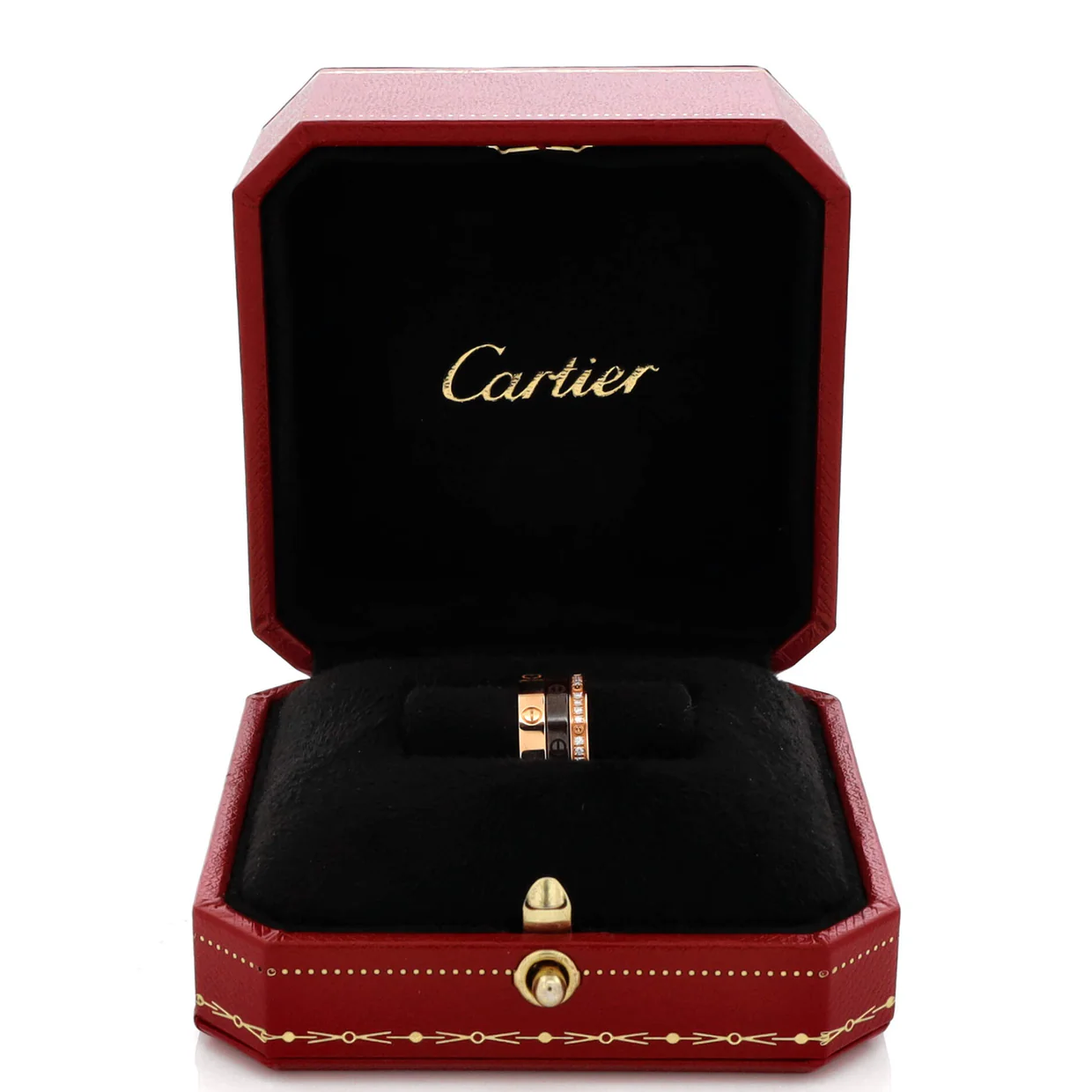 Love Band 3 Ring Set 18K Rose Gold, Diamonds and Ceramic - Deep Luxury