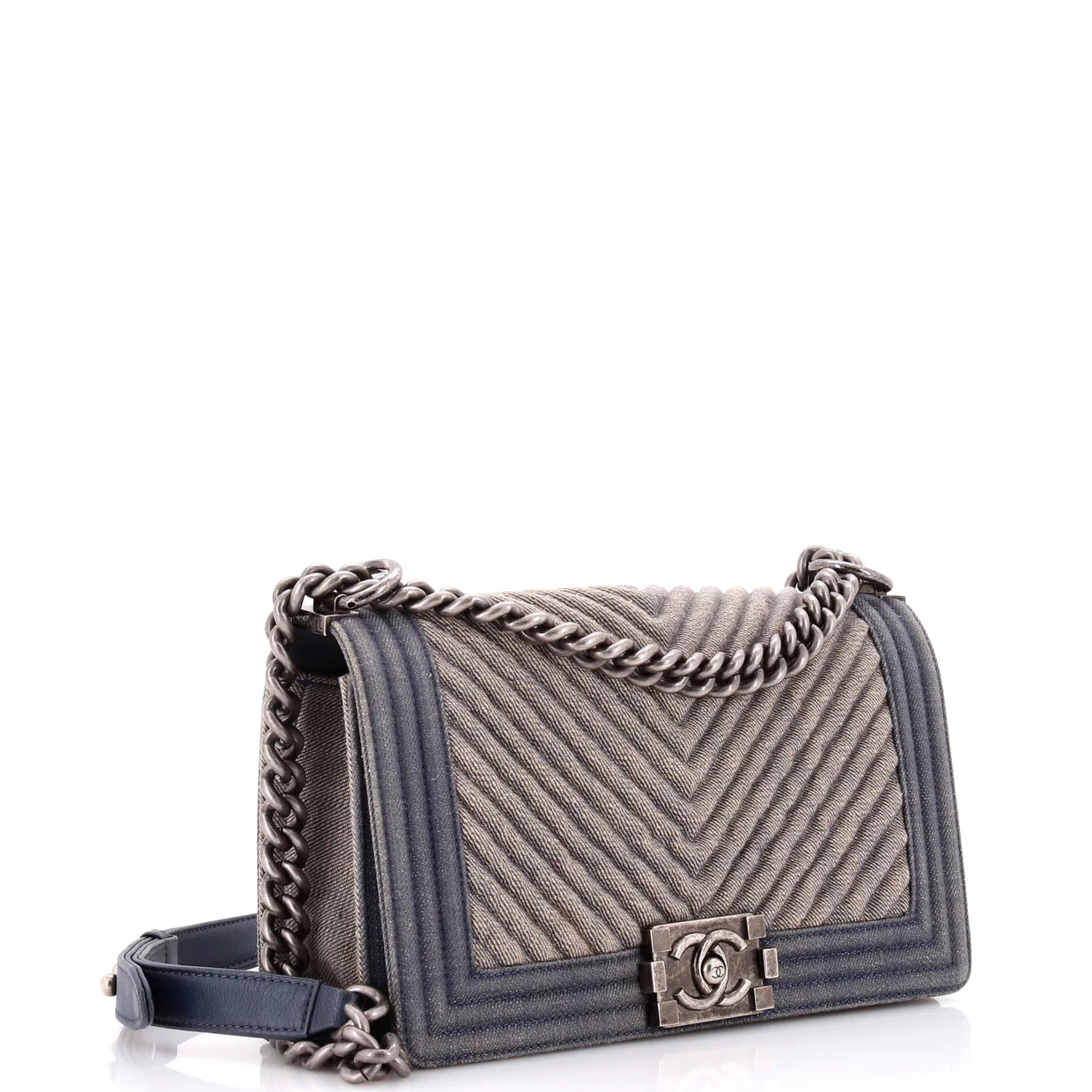 Boy Flap Bag Chevron Denim Old Medium - Deep Luxury